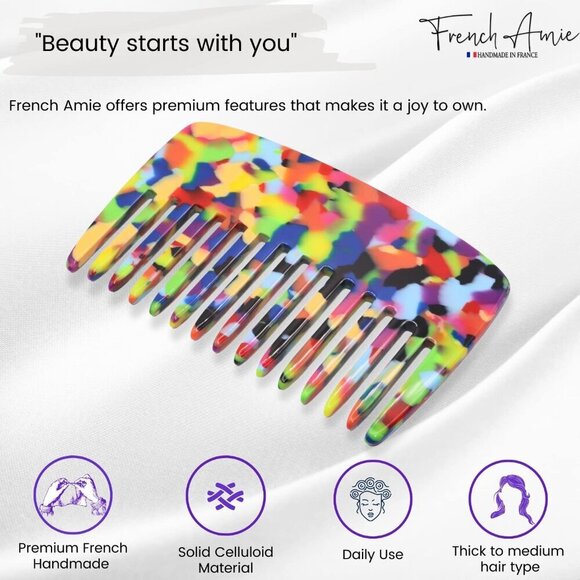 Wide Teeth Hair Comb Celluloid Handmade Detangler for Thick Hair Travel main image 9